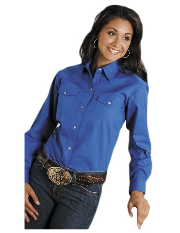Roper Western Shirt Women L/S Snap Solid 3X Royal 03-050-0265-1031 BU CLEARANCE