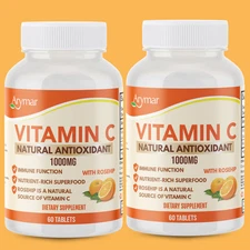 Arymar Vitamin C 1000 mg with Rosehip, Antioxidant Formula– 60 Tablets (2-Pack)