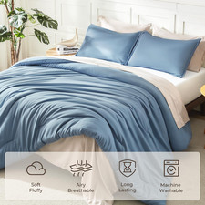 King Comforter Set 3 Pieces Lightweight Solid Bed Set Dark Grayish Blue Soft