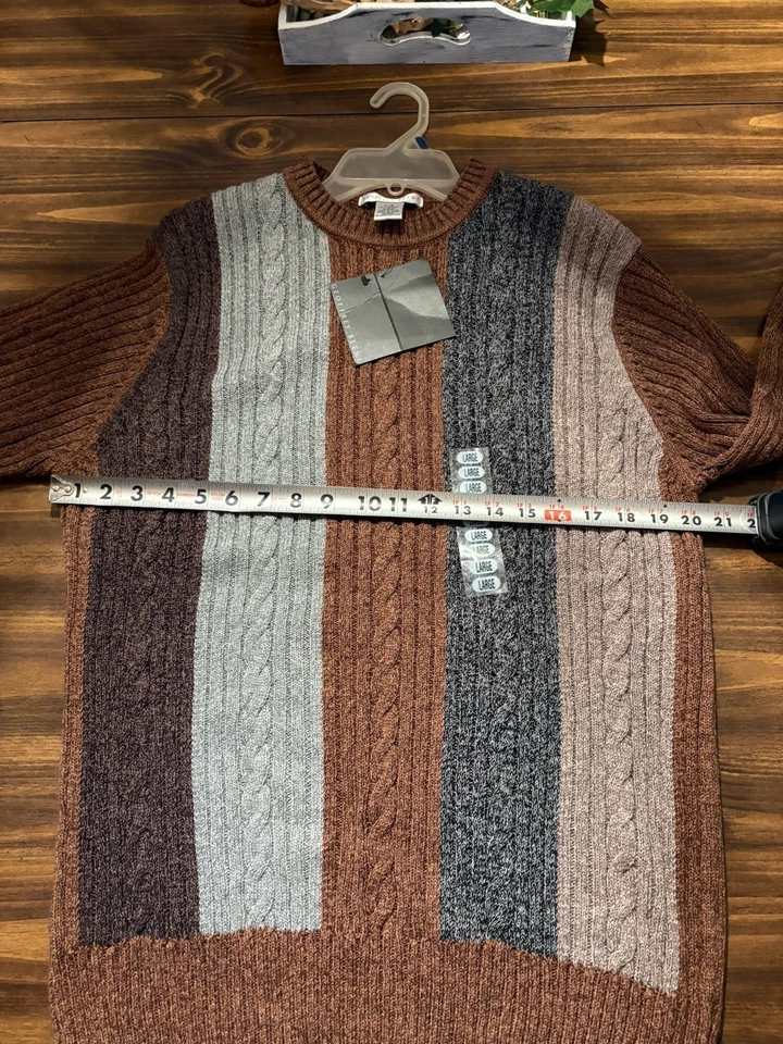 Suéter Geoffrey Beene Hombre Tejido con Cable Grande Marrón y Gris Grandpa Core Nuevo con Etiquetas Foto 4 de 4