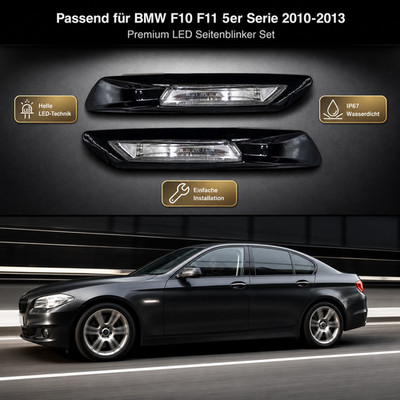 2x schwarze LED-Seitenblinker für BMW 5er F10 F11, links/rechts (10-13)