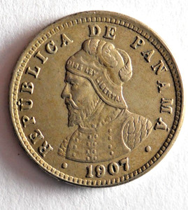 1907 PANAMA 1/2 CENTESIMO - AU - Low Mintage Hard to Find Coin - Lot Y13