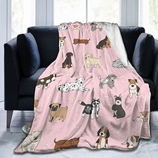 Cute Throw Blanket Ultra Soft Warm All Season Puppy Animals 50"x40" Dogs Pink