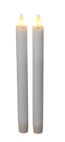 Led Stabkerze 2Er Set Echtwachs Weiß 24 Cm Batteriebetrieben Mit Timer-image
