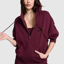 Victoria's Secret PINK Ivy Fleece Campus Full-Zip Hoodie Jacket Wild Rose 