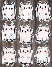 Cat Ghost Halloween Die Cut Vinyl Stickers Scrapbooking Laptop Waterbottle