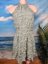 Nwt MEROKEETY Women's Small Floral Midi Dress Green White Floral With Pockets