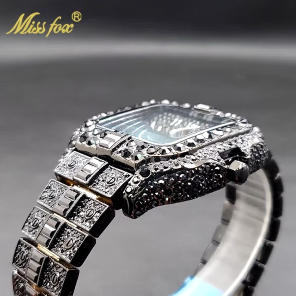 Arabic Luxury Bust Down Ice out Men's Watch Iced Bling Black Cz Diamond Hip Hop - Image 4 of 4