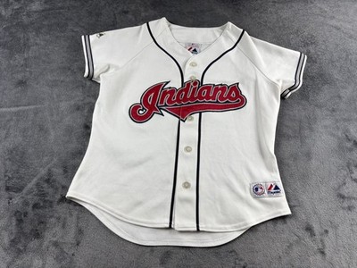 Majestic Indians MLB Baseball Trikot Herren weiß Knopfleiste Kurzarm