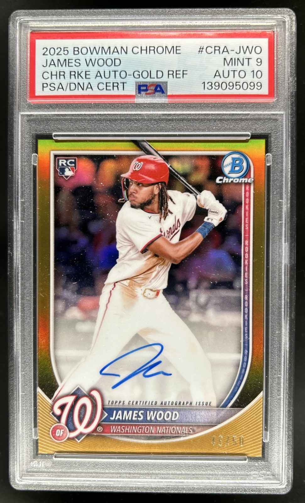 2025 Bowman Chrome James Wood Rookie Auto Gold Refractor RC #/50 PSA 9 10