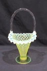 Fenton #389 Topaz Opalescent Hobnail Glass Footed Large Basket Vase 12 1/2" Tall