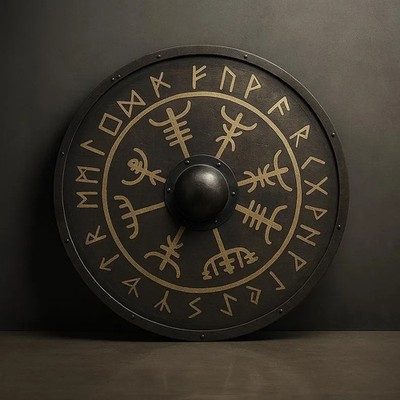 Viking Shield 24'' | Handmade Norse Decorative Shield with Ancient Runes | Unique