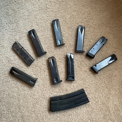 Lot of 10 Assorted Magazine Gun clips 2 Known, Rest Unk