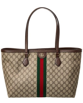 Gucci Ophidia Medium Gg Supreme Canvas & Leather Tote Women's Beige