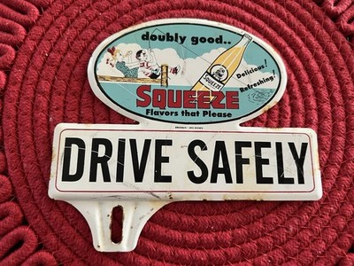 SQUEEZE DRIVE SAFELY Boy Girl Fishing Rod Drink Soda Pop Art 1940s 40s 1950s 50s