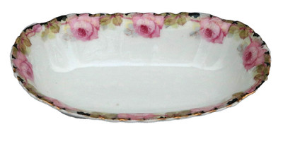 Carl Tielsch (c.t.) Altwasser Celery Serving Dish Roses Gold Leaf Black Accents