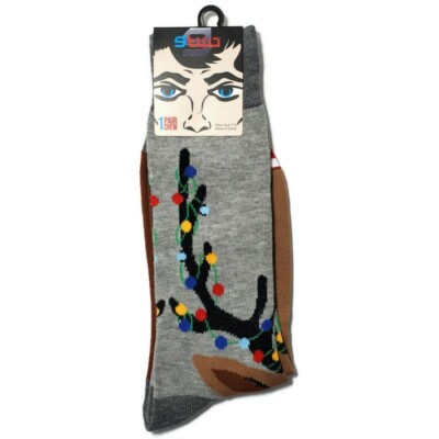 Christmas Socks Mens Crew Shoe Size 7-12 Reindeer Lights Novelty 9 Two NWT
