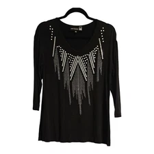 Antthony Originals Womens S Black Top Studded Silver Stretch
