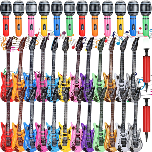 24 Pcs Colorful Inflatable Instruments Rock Star Toy Set Including 12 Pcs Plasti - Picture 10 of 12