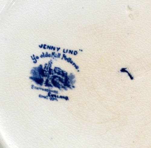 2 Antique Staffordshire Blue Transferware Plates Jenny Lind Olde Hall Potteries - Picture 9 of 11