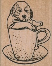 Pup In Cup 2 x 2 1/2" Rubber Stamp, Dog Stamp, Dog Lover Stamp