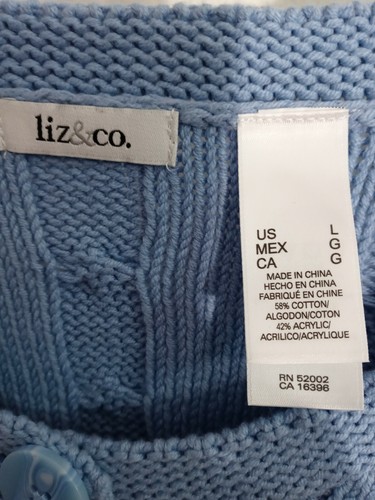 Liz & Co Ladies Size L Blue Button Front 3/4 Sleeve Knit Sweater - Bild 5 von 6