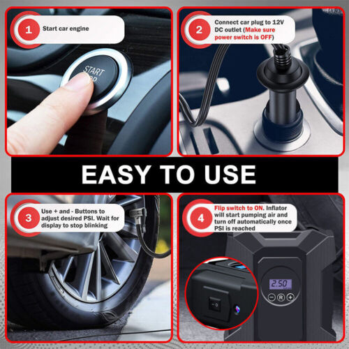 Tire Inflator Portable Air Compressor 150 PSI Digital Electric LED Car Air Pump - Picture 7 of 11