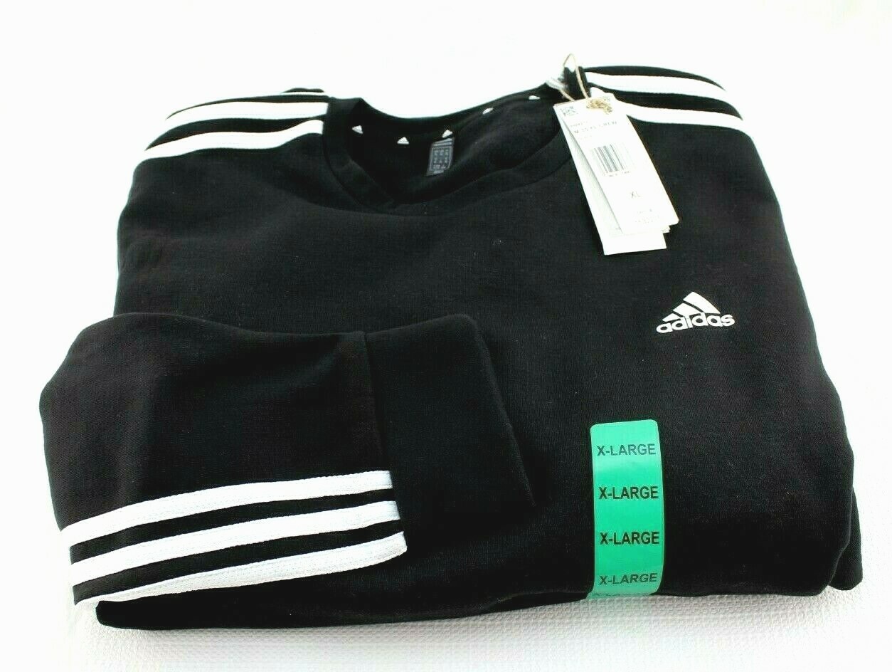 ADIDAS Size XL 43-46.5" Black Crew Neck 3 Stripe Fleece Men Sweatshirt MSRP $55 thumbnail 4