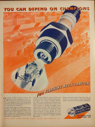 Vintage 1938 Champion Zündkerze Printanzeige.  Für Blinkbeschleunigung