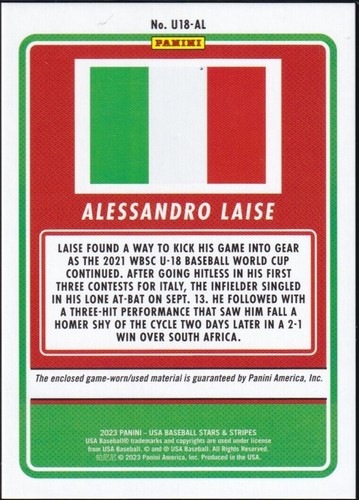 2023 Panini USA Stars & Stripes U-18 World Cup Italy Jersey Alessandro Laise RC - Picture 2 of 2