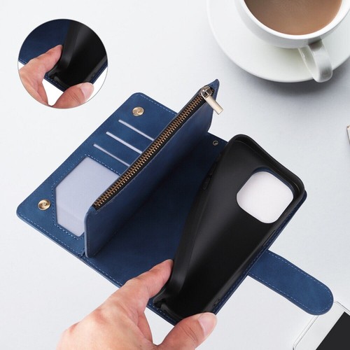 Zipper Wallet Case Leather Flip Cover For iPhone 16 15 14 13 12 11 Pro Max 8 7+ - Picture 7 of 97