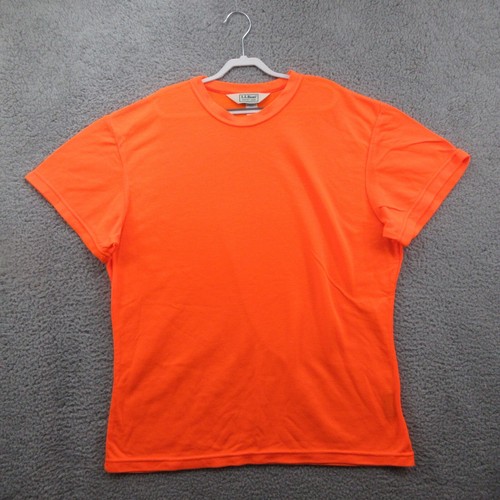 LL Bean Polartec Short Sleeve Shirt Womens Large Neon Orange Made In USA