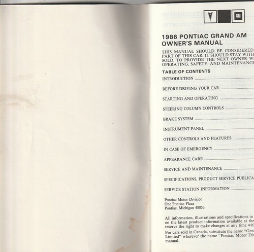 Pontiac Grand Am 1986 manual del dueño - Imagen 3 de 4