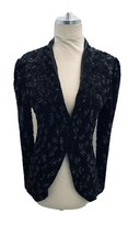 Gorgeous VINTAGE Black Sequin Silk Black Tie Formal Party Jacket Blazer Small