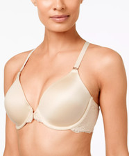 Maidenform One Fab Fit Extra Coverage Lace T-Back Bra Beige Size 36DD 3246