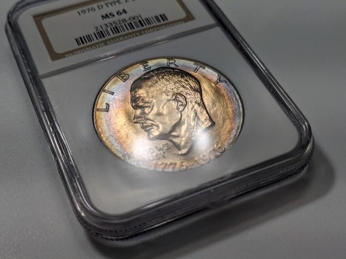 1976-D Eisenhower Dollar NGC MS 64 Monster Toned Two Sided Toning Ike Type 2 - Picture 6 of 13