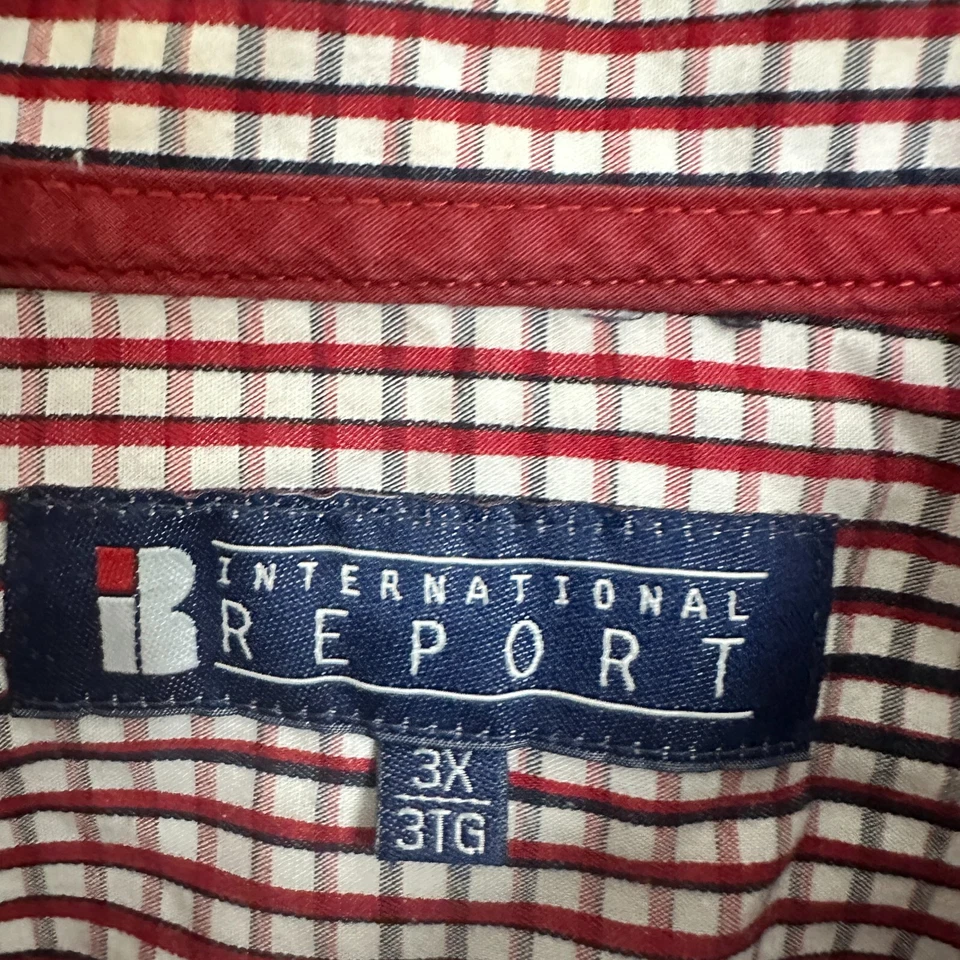 International Report Men's 3X Red Plaid Button-Up Shirt Long Sleeve Classic Fit - Image 2 of 4