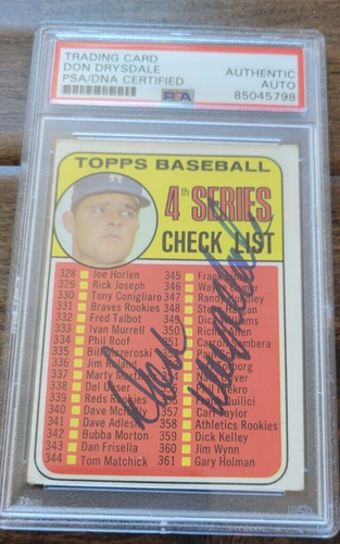 1969 TOPPS 4TH SERIES CHECKLIST CARD SIGNED DON DRYSDALE DODGERS # 314 PSA DNA