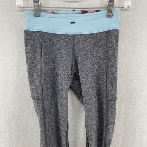 Ivivva Capri Leggings Girls Sz 10 Gray Blue Colorblock Elastic Waist Ruched Crop - Picture 6 of 12