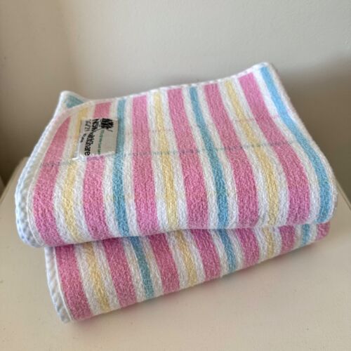 2 x Baby Hospital Blanket wrap bunny rug - NSW HEALTH pastel striped 92cm x 74cm