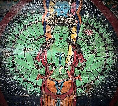 Buy VINTAGE TIBETAN BUDDHIST THANGKA. HAND PAINTED. AVALOKITESHVARA. EARLY 20th C.