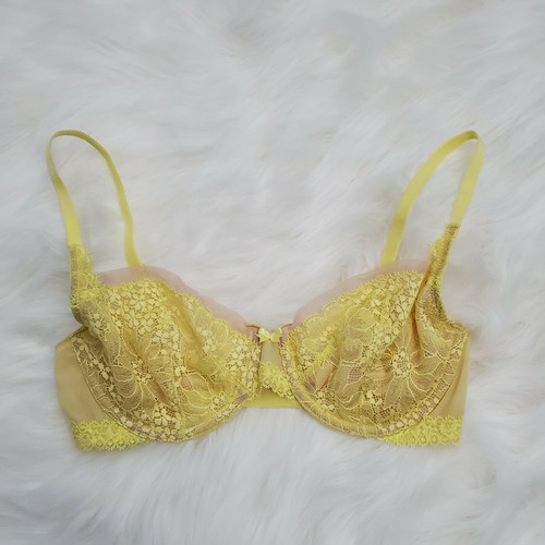 Nuevo con etiquetas Sujetador Victorias Secret Demi Busto Sin Forrar Malla Floral Encaje Amarillo - Imagen 8 de 12