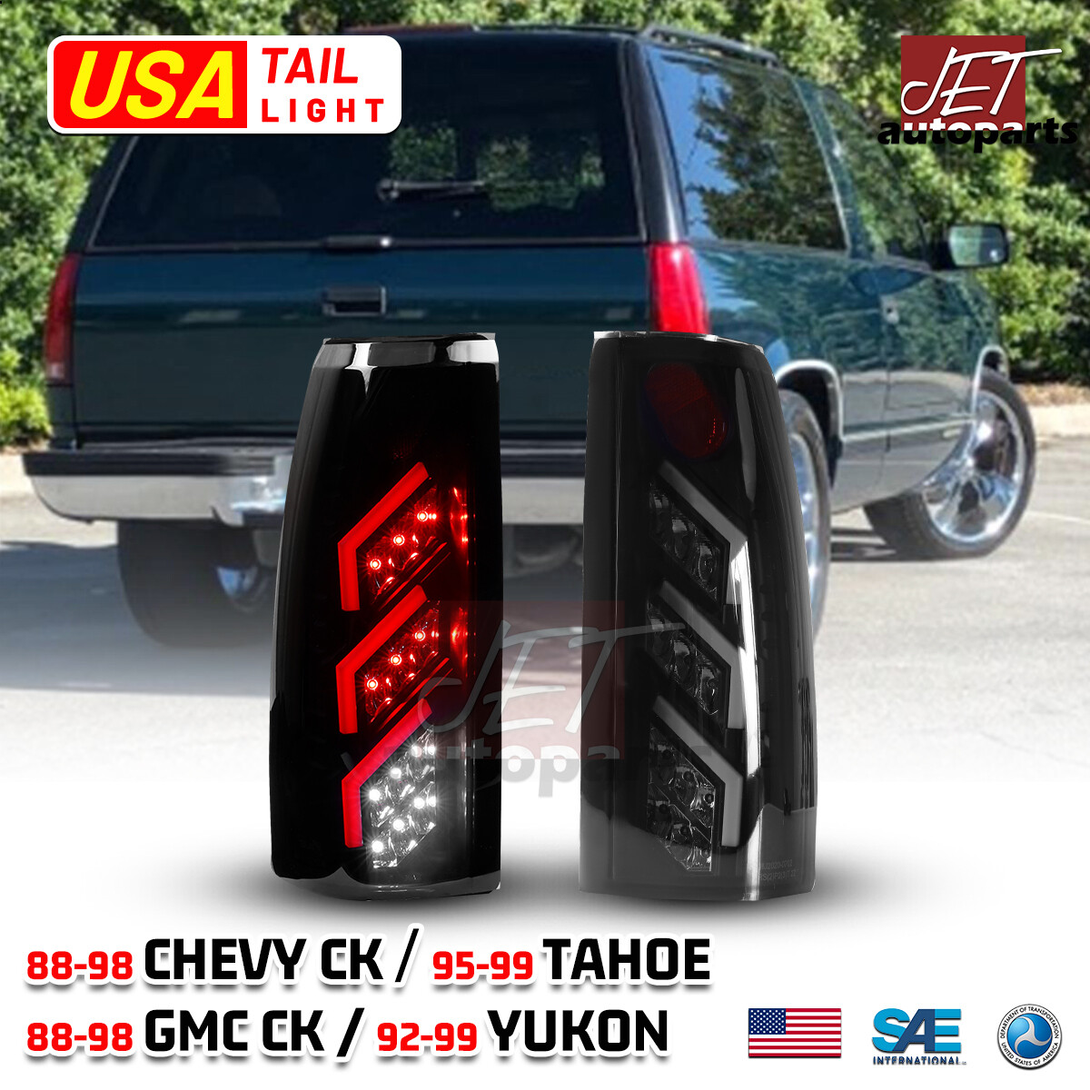 LED Tail Lights Fit 1988-1998 CHEVY/GMC CK /95-99 TAHOE /92-99 YUKON Smoke Lens