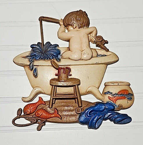2 Vtg 1970's Sexton Boy Bathtub Frog Metal Art Bathroom Bare Bottom Scuba USA - Picture 7 of 14