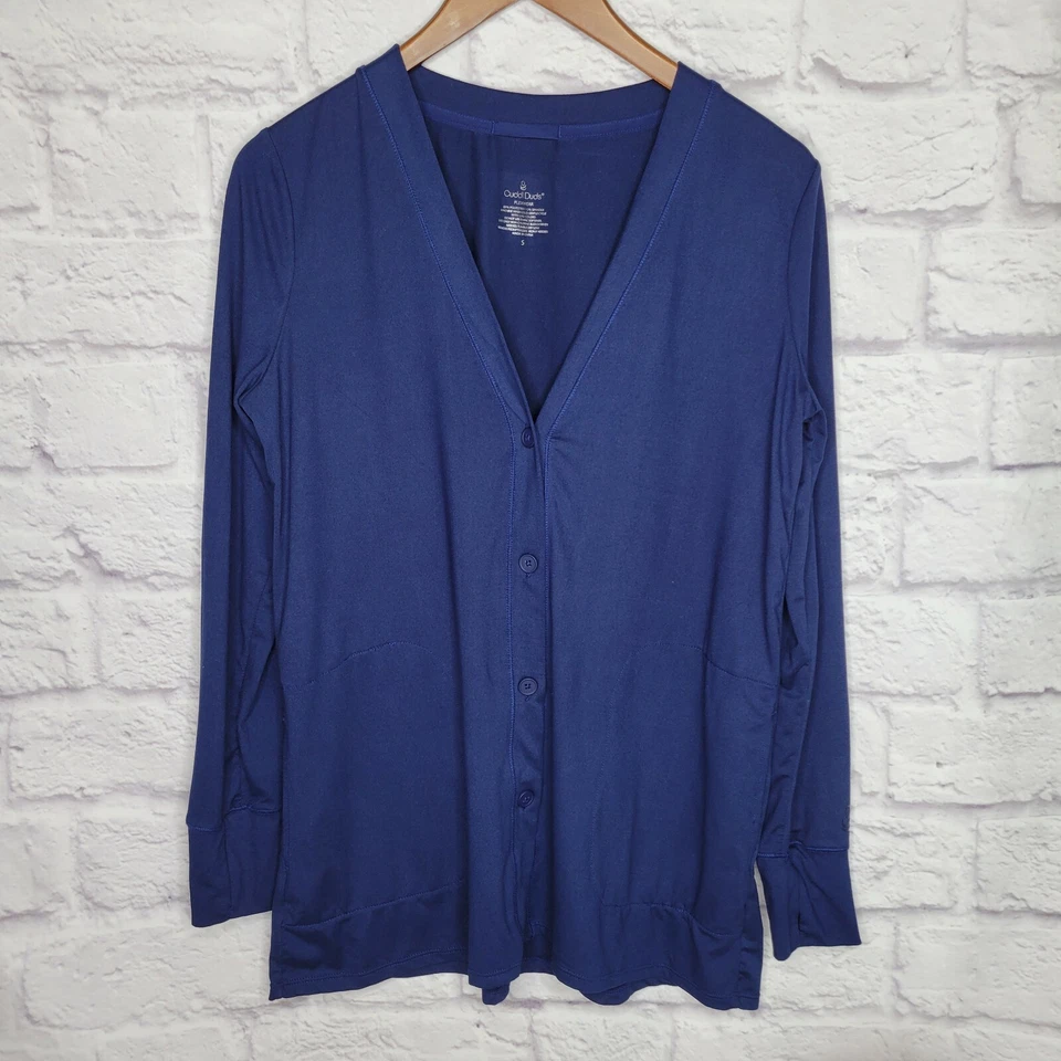 Cárdigan Cuddl Duds Flexwear Botón Frontal Pequeño Azul Marino A350547 Foto 3 de 4