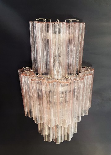 Fantastic pair of Murano Glass Tube wall sconces - 18 pink glass tube - Picture 5 of 16