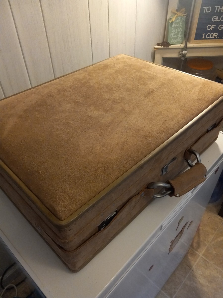 RETRO SUEDE VINTAGE HALSTON HARTMANN 24” SUITCASE LUGGAGE DESIGNER