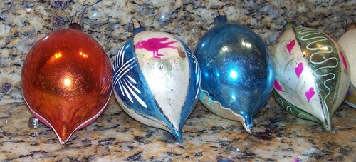 7 Vintage Mercury Glass Teardrop Christmas Tree Ornaments 4.5" Poland 1940-50's? - Picture 6 of 6