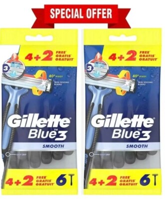 2 x 6 Stck. GILLETTE BLAU 3 EINWEGRASIERER BEQUEM GLATTE RASIERUNG 12 Stck. RASIERER