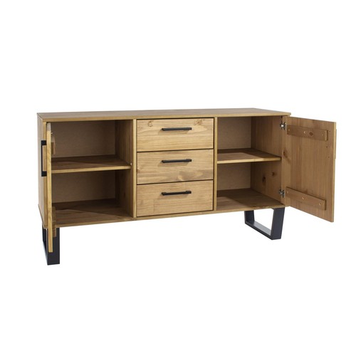 Sideboard 3 Drawer 2 Door Solid Industrial Wooden Furniture Metal Hairpin Legs - Picture 5 of 5
